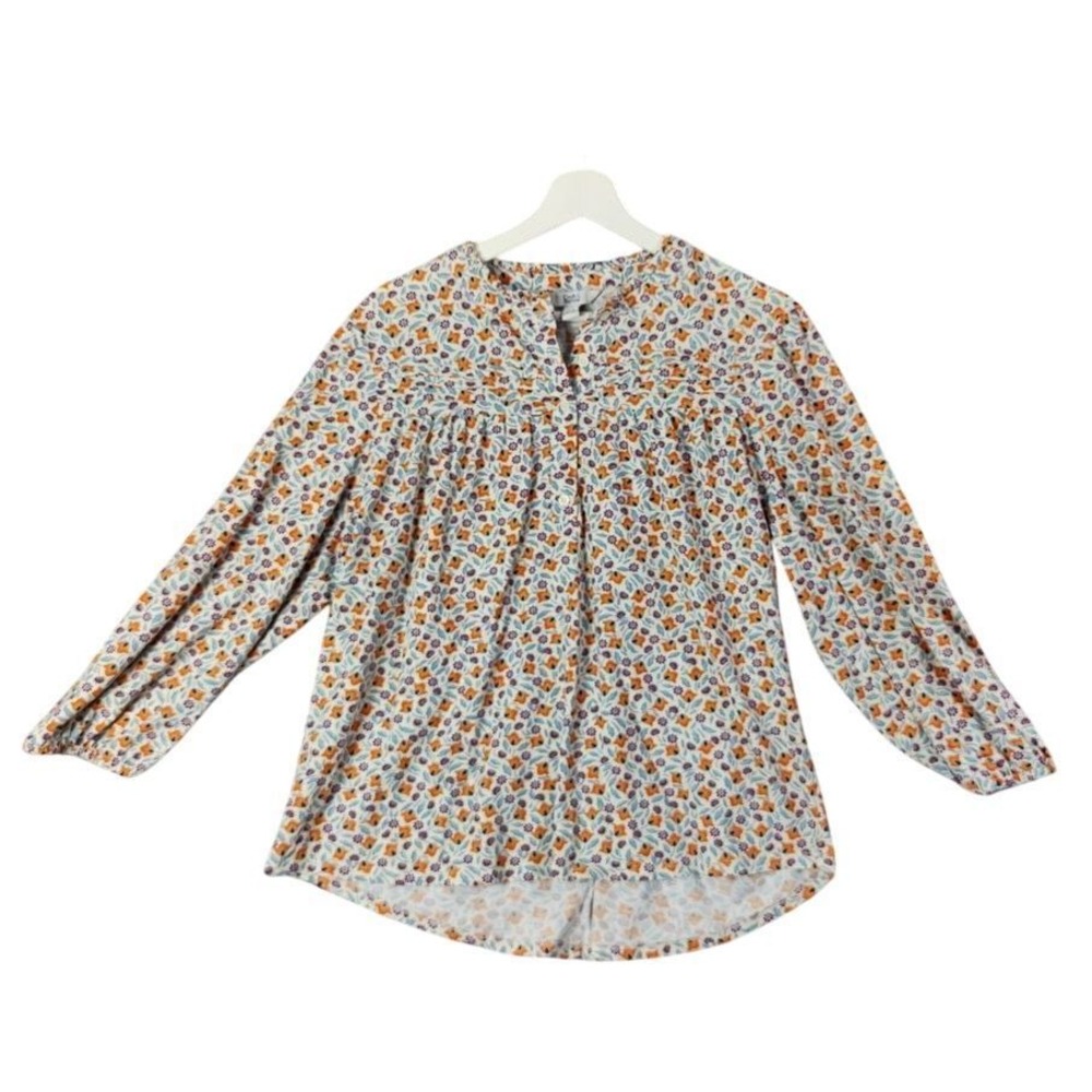 Croft & Barrow Womens Cottagecore Boho 100% Cotton Blouse XXL Floral Henley Top